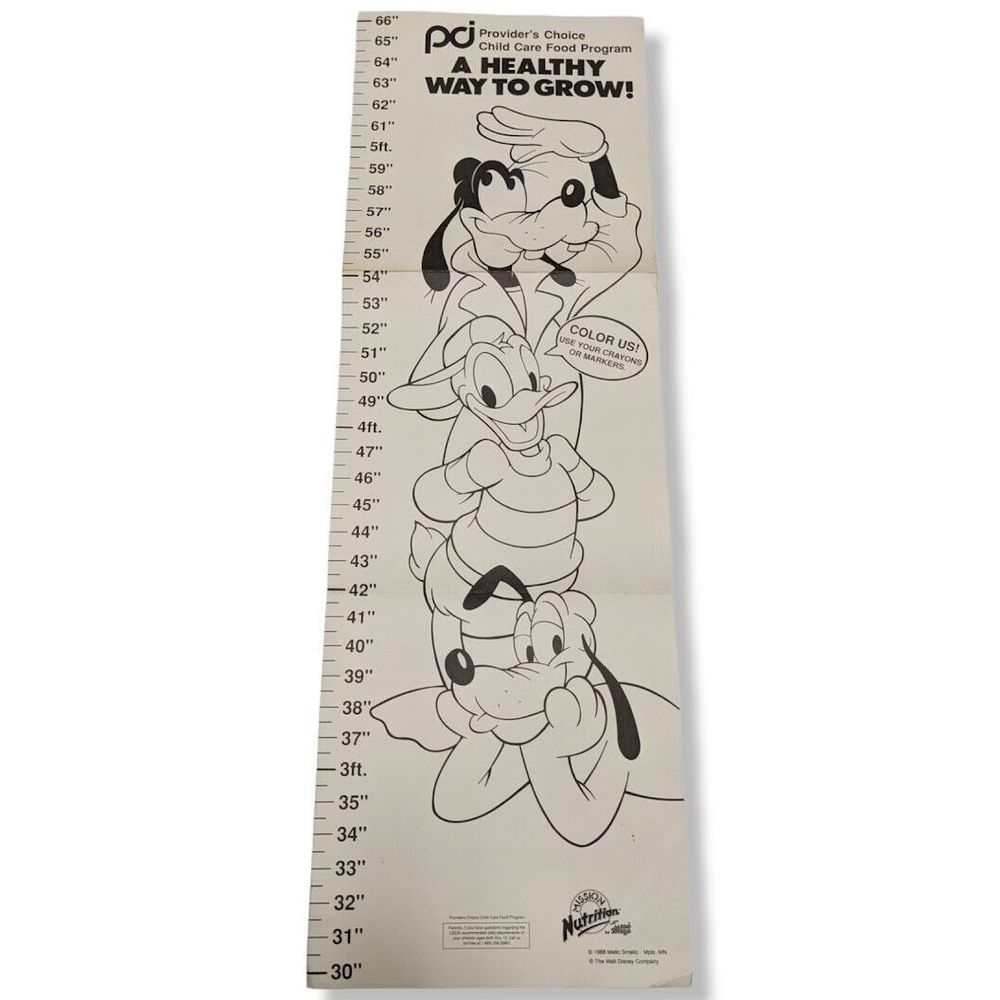 Vintage Hanging Height Chart WALT DISNEY Goofy,‎ Duck, Pluto
